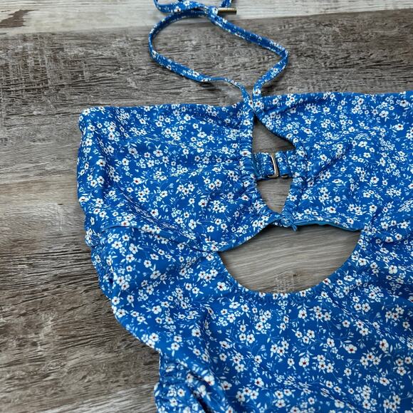 Tularosa Dilara One Piece Swimsuit Blue Floral Cutout XS Revolve Coquette - Picture 6 of 10